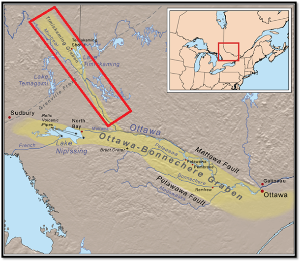 A map of canada with a red rectangleDescription automatically generated